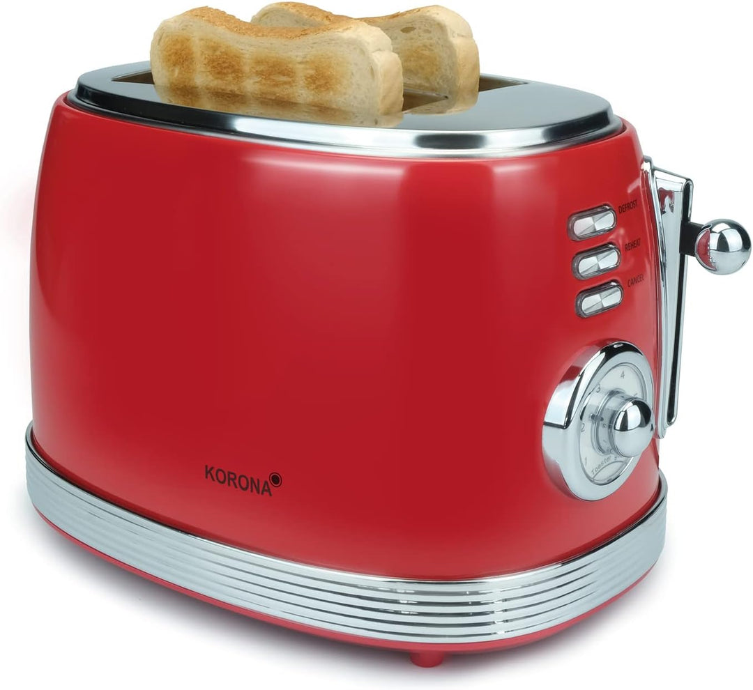 Korona 21668 Toaster | 2 Scheiben | Retro Design | Rot | 6 Bräunungsstufen | Retro | Auftauen, Röste