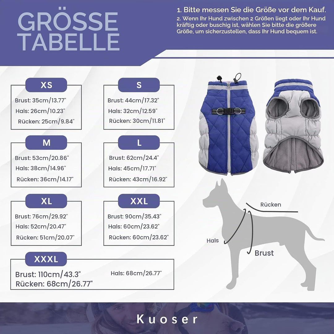 Kuoser Hundejacke Wintermantel für Mittelgrosse Hunde - Wasserdichte Winterweste Mit Geschirr - Warm