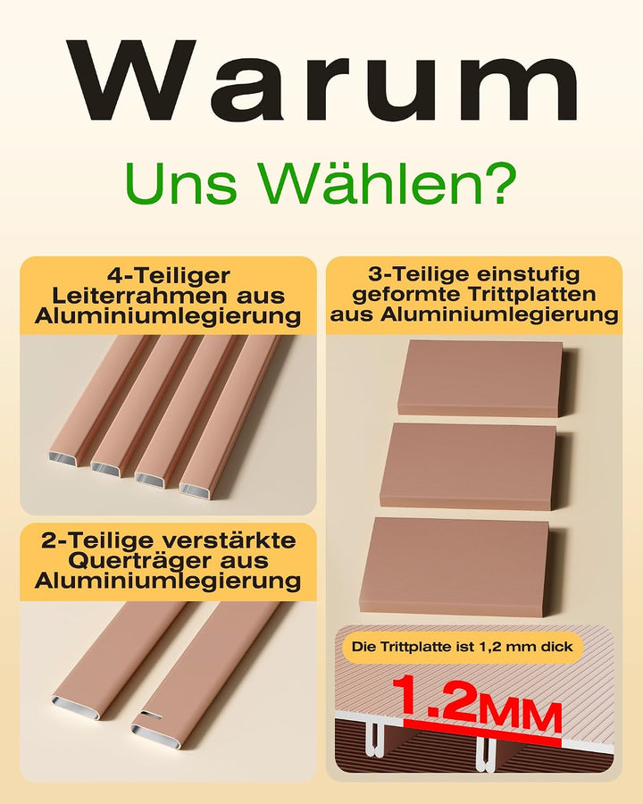 Trittleiter 3 Stufen klappbar,Tritthocker aus Aluminium | 150 kg Tragfähigkeit,Leiter mit rutschfest