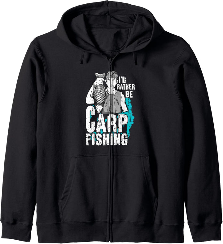 Lustiger Angler mit Aufschrift "I'd Rather Be Carp Fishing Kapuzenjacke