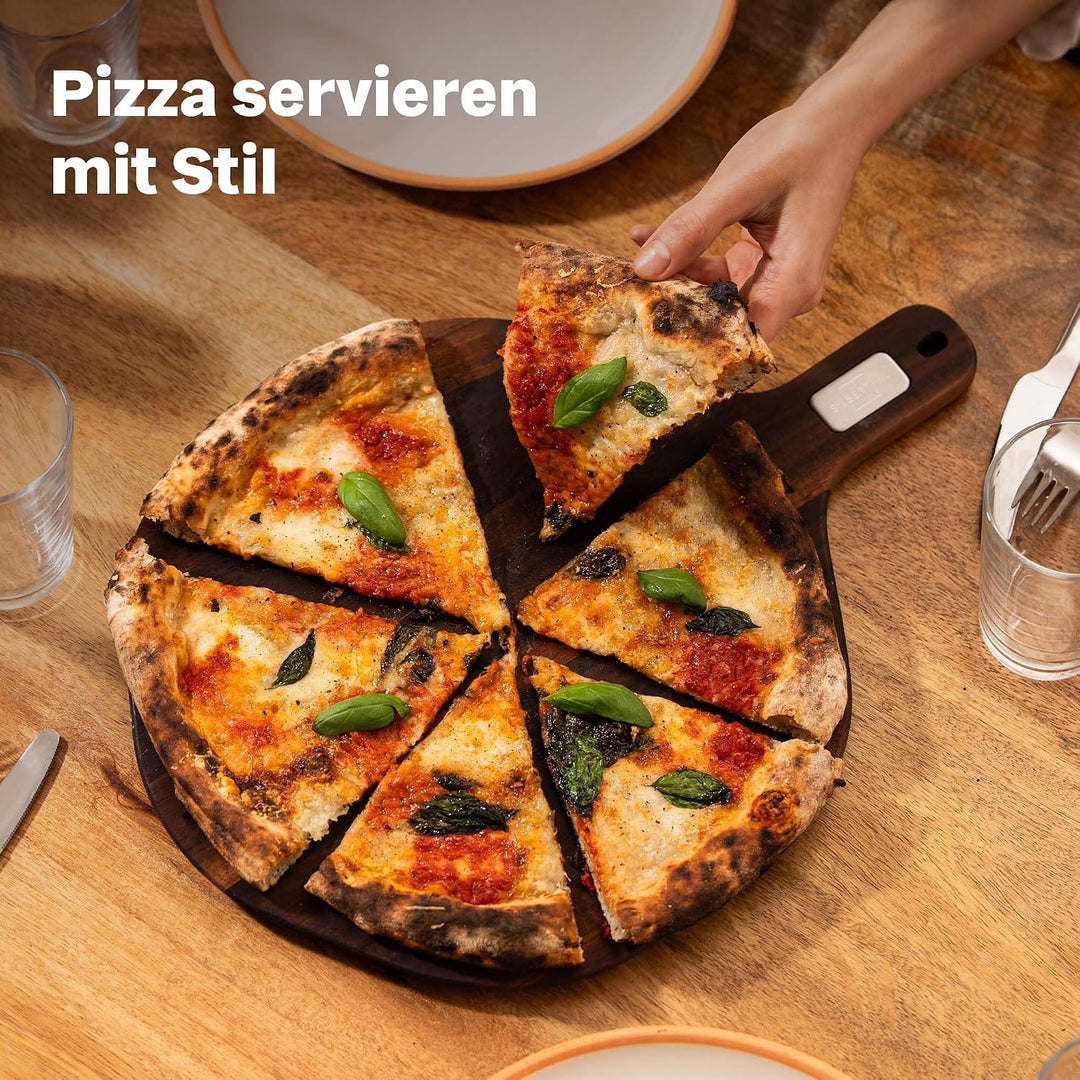 SILBERTHAL Pizzastein Set 4 teilig - Pizzaschieber Edelstahl mit Pizzastein, Pizzamesser 32cm &amp; Serv