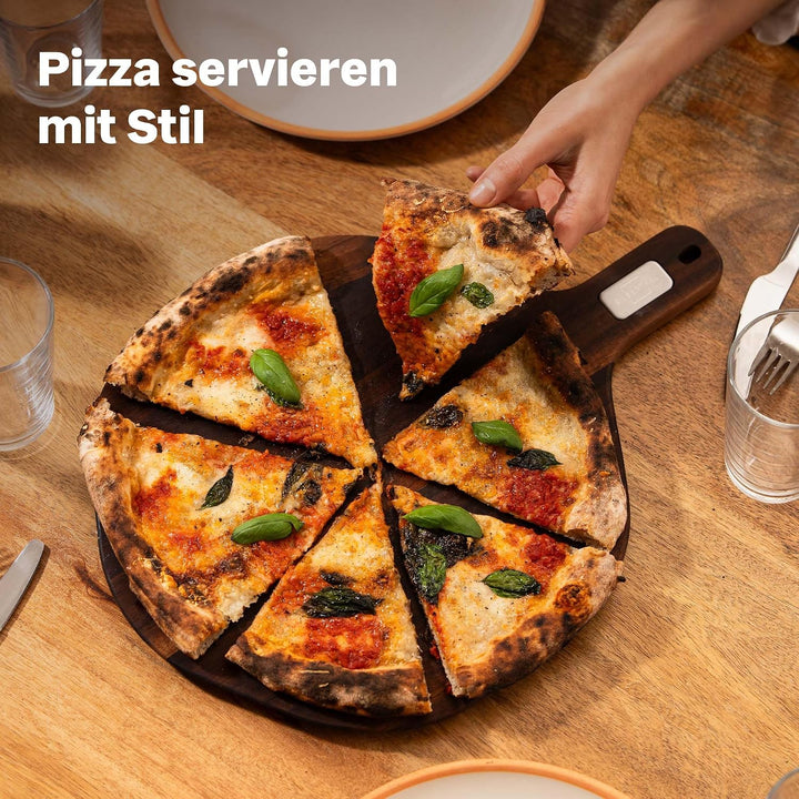 SILBERTHAL Pizzastein Set 4 teilig - Pizzaschieber Edelstahl mit Pizzastein, Pizzamesser 32cm &amp; Serv