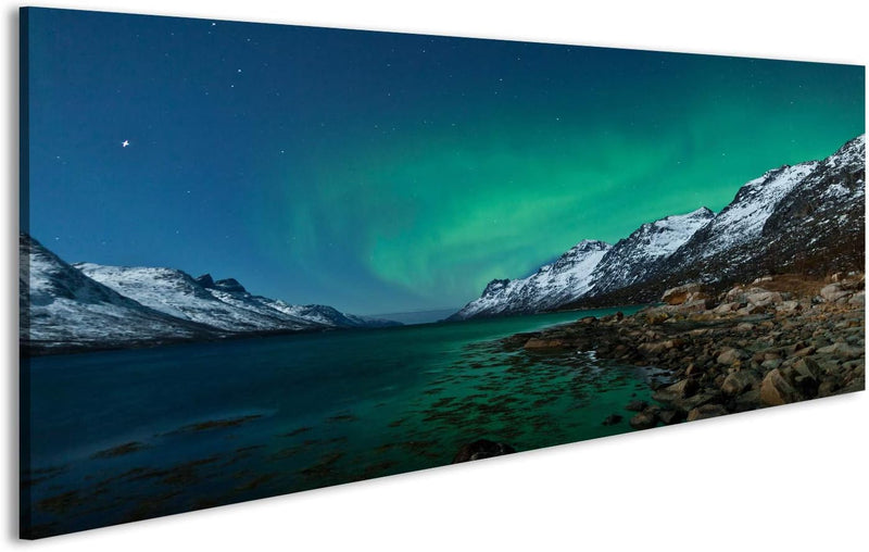 islandburner Bild auf Leinwand Aurora Borealis Nordlichter Reflexion Mit Fjorden Bilder Wandbilder P