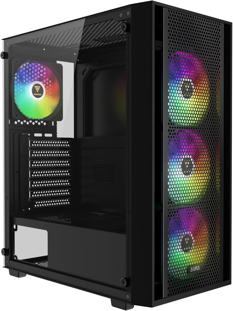 GAMDIAS PC-Gehäuse, ATX-Computergehäuse für Gaming, Mid-Tower, werkzeuglose Seite aus gehärtetem Gla