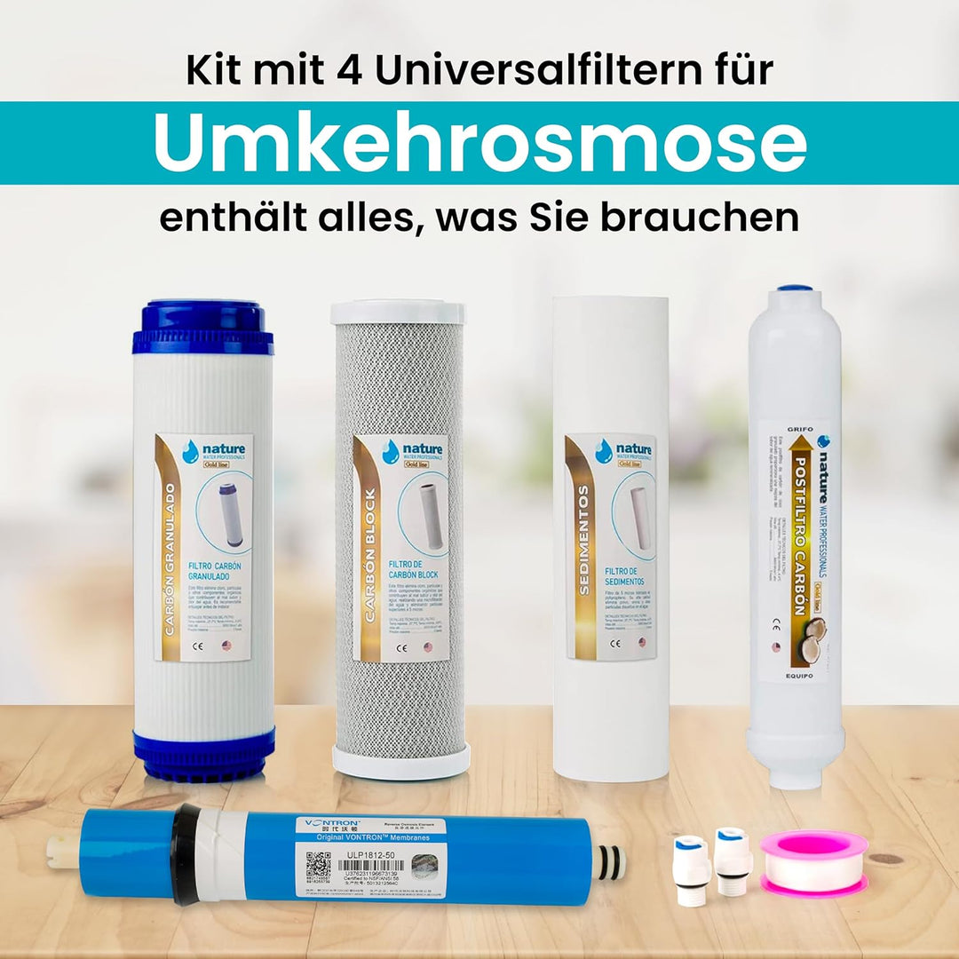 NATURE WATER PROFESSIONALS - Set mit 4 Universalfiltern für Umkehrosmose — inklusive Vontron-Membran