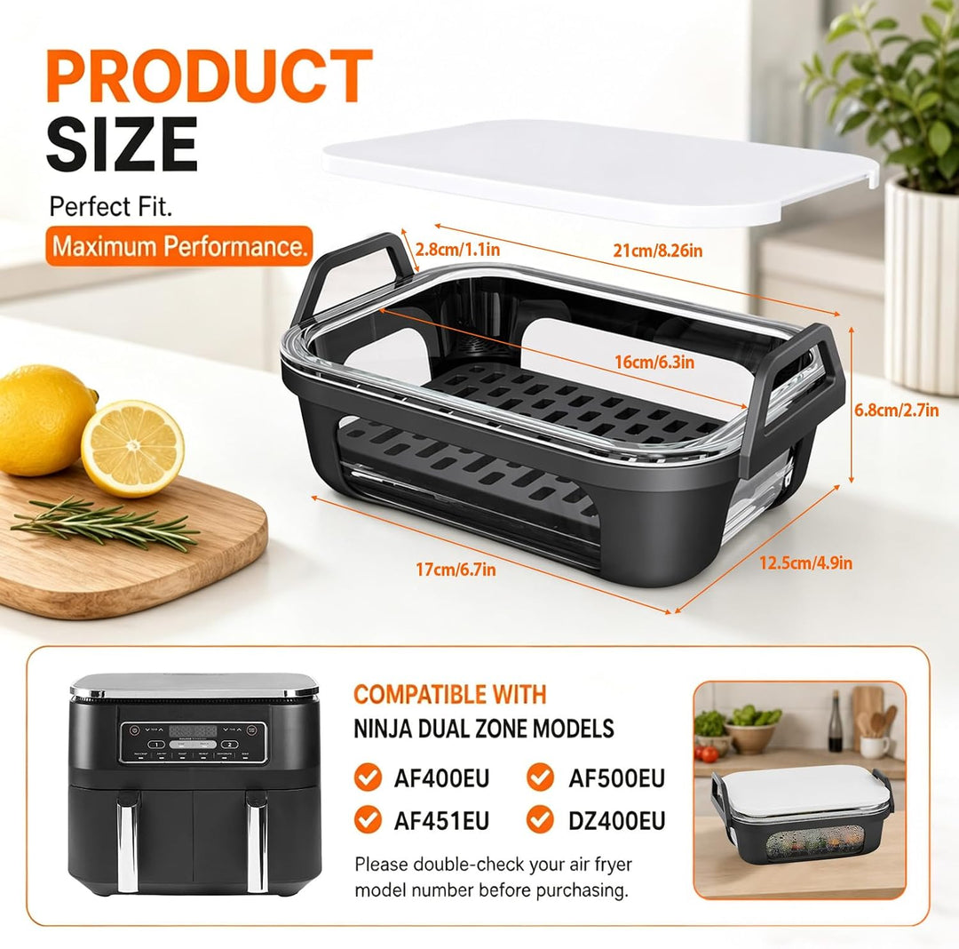 Glas Auflaufform für Airfryer für Ninja AF400EU/DZ400EU/AF500EU, 21x16x6,8cm Heissluftfritteuse Zube