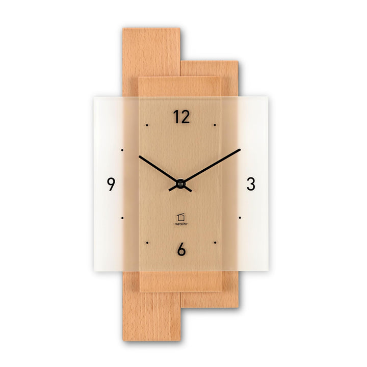 Natuhr Wanduhr Holz Buchwald geräuscharm Massivholz Buche (Buche geölt, Quarz Uhrwerk geräuscharm) B