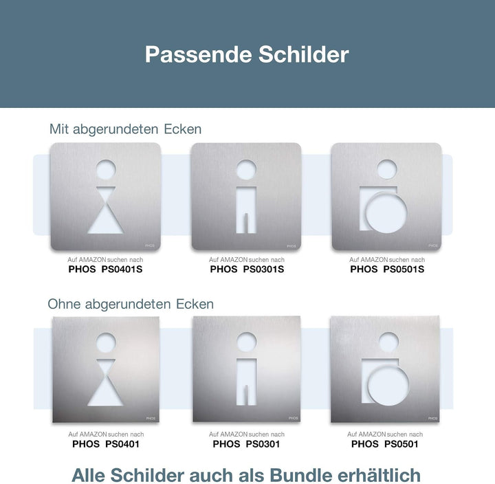PHOS Design, PS0401S, WC Türschild Frauen, 16 x 16 cm, Edelstahl gebürstet, selbstklebend, Toiletten