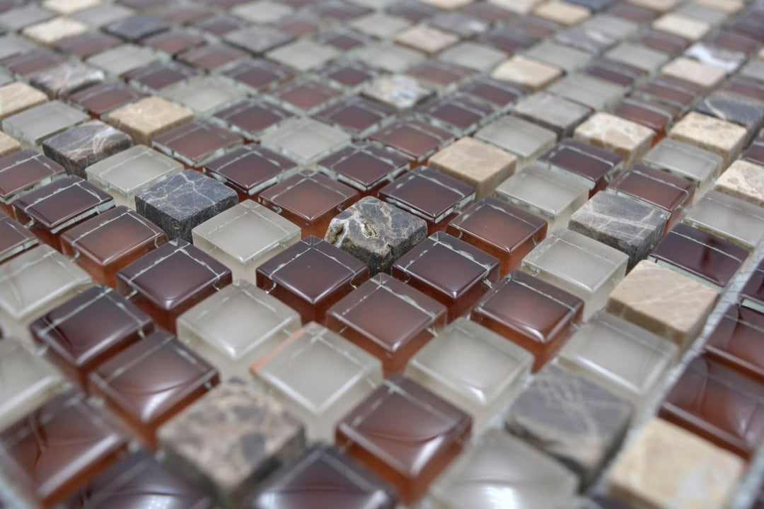 Mosaik Quadrat Crystal/Stein mix braun Glas Naturstein Fliesenspiegel, Mosaikstein Format: 15x15x8 m