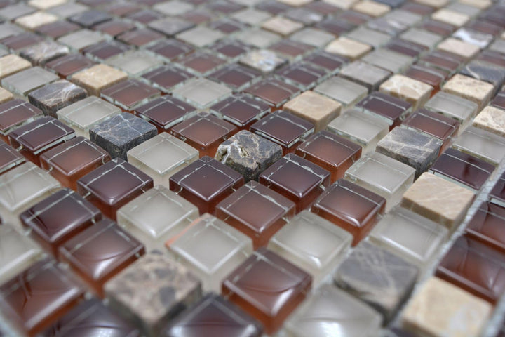 Mosaik Quadrat Crystal/Stein mix braun Glas Naturstein Fliesenspiegel, Mosaikstein Format: 15x15x8 m