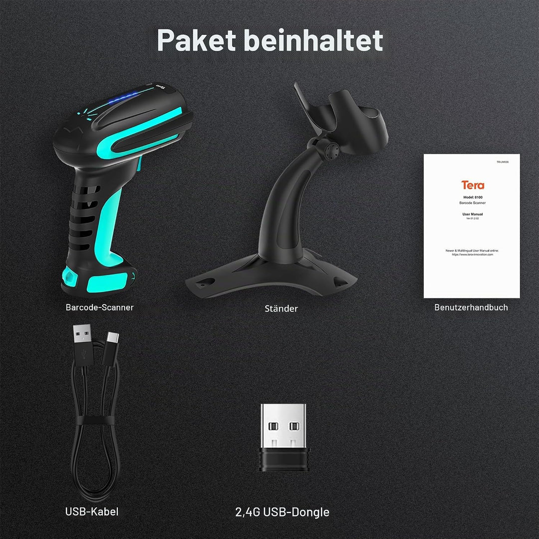Tera Pro 3 in 1 Extreme Leistung Barcodescanner Kabellos QR 2D 1D Bluetooth Kabellos 2,4G & Kabelgeb