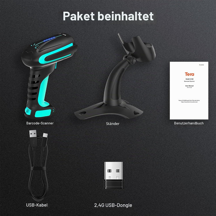 Tera Pro 3 in 1 Extreme Leistung Barcodescanner Kabellos QR 2D 1D Bluetooth Kabellos 2,4G & Kabelgeb