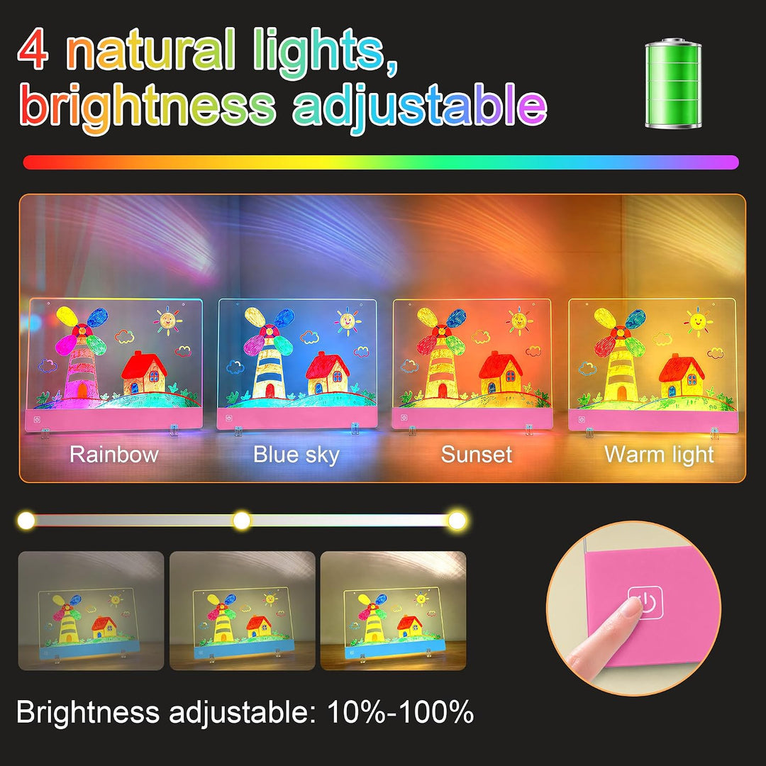 Wiederaufladbare LED-Zeichenbrett, Leuchttafel Schreibtafel mit 4 Lichtverlaufsmodi, 35 × 26 cm LED