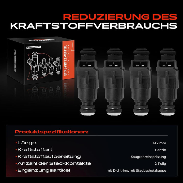Frankberg 4x Einspritzventil Injektors für A3 8L1 A4 8E2 TT 8N3 Ibiza II 6K1 Toledo II 1M2 B-o-r-a 1