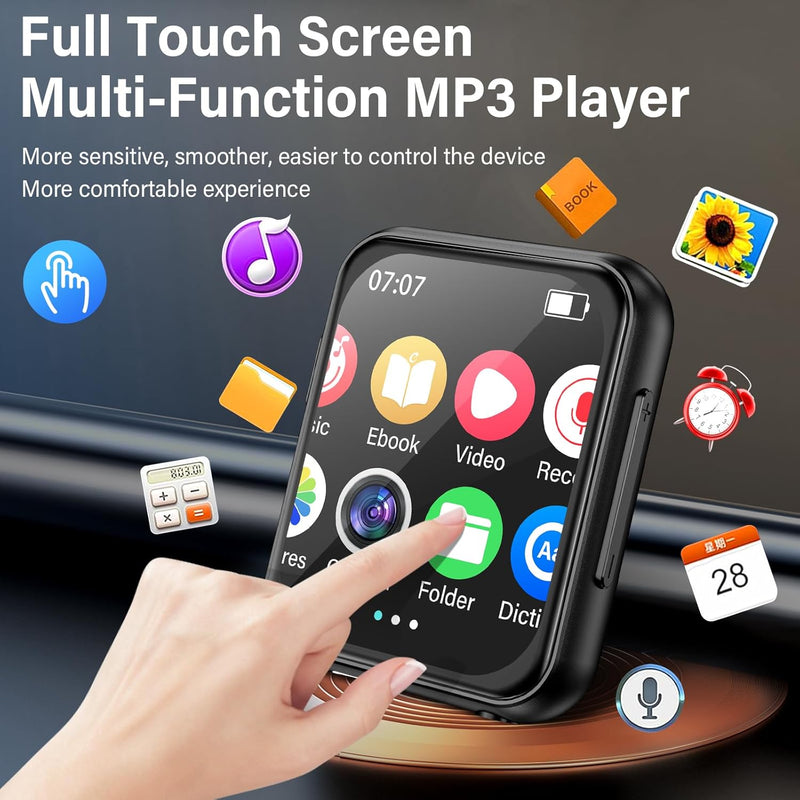 64GB MP3 Player mit Bluetooth 5.4, Full Touchscreen HiFi Verlustfreier Ton Music Player mit 720P HD-