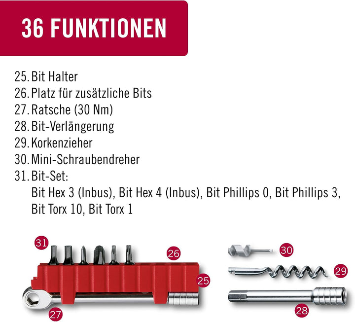 Victorinox Multifunktionswerkzeug Swiss Tool Spirit X Plus Ratchet, 36 Funktionen, Swiss Made, Multi