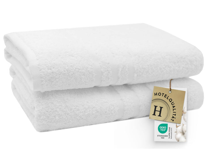 ZOLLNER 2er Set Badetücher, 100x150 cm, 100% Baumwolle, 550g/qm, weiss 100 x 150 cm Weiss, 100 x 150