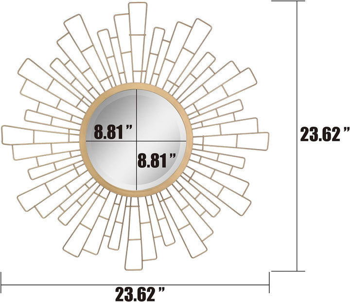 Stonebriar Round Decorative 23.6" Geometric Metal Sunburst Hanging Mirror for Wall, Antique Gold, An