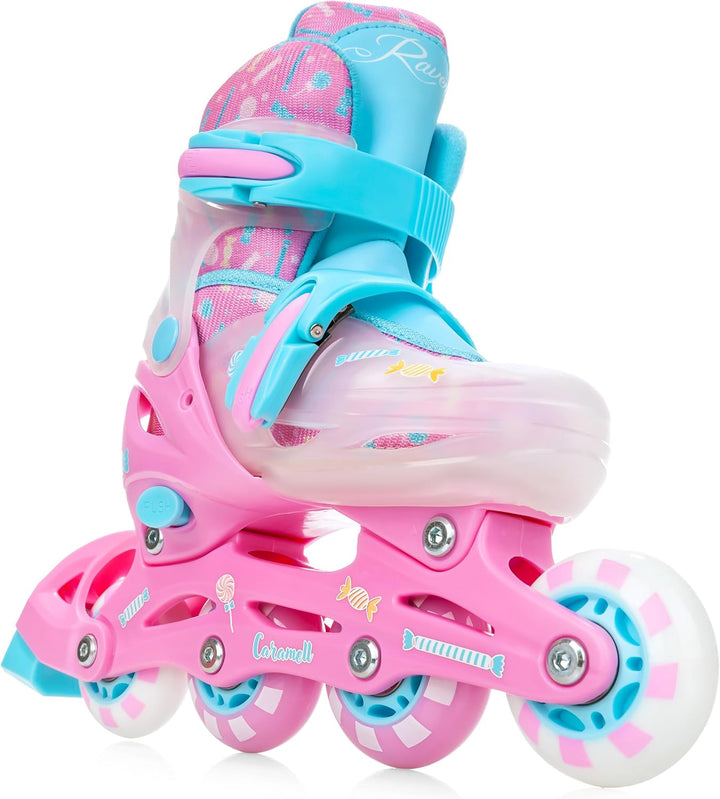RAVEN 2in1 Schlittschuhe Inline Skates Inliner für Kinder Mädchen LED Leuchträder verstellbar 26-29
