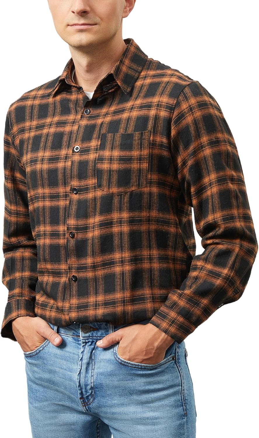Yukiuiny Herren Holzfällerhemd 100% Baumwolle Langarm Kariertes Hemd Casual Button Down Flanell Frei