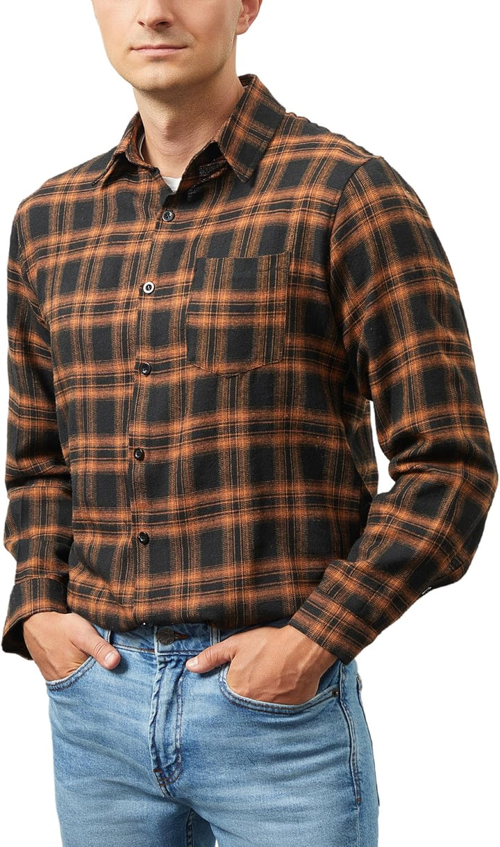 Yukiuiny Herren Holzfällerhemd 100% Baumwolle Langarm Kariertes Hemd Casual Button Down Flanell Frei