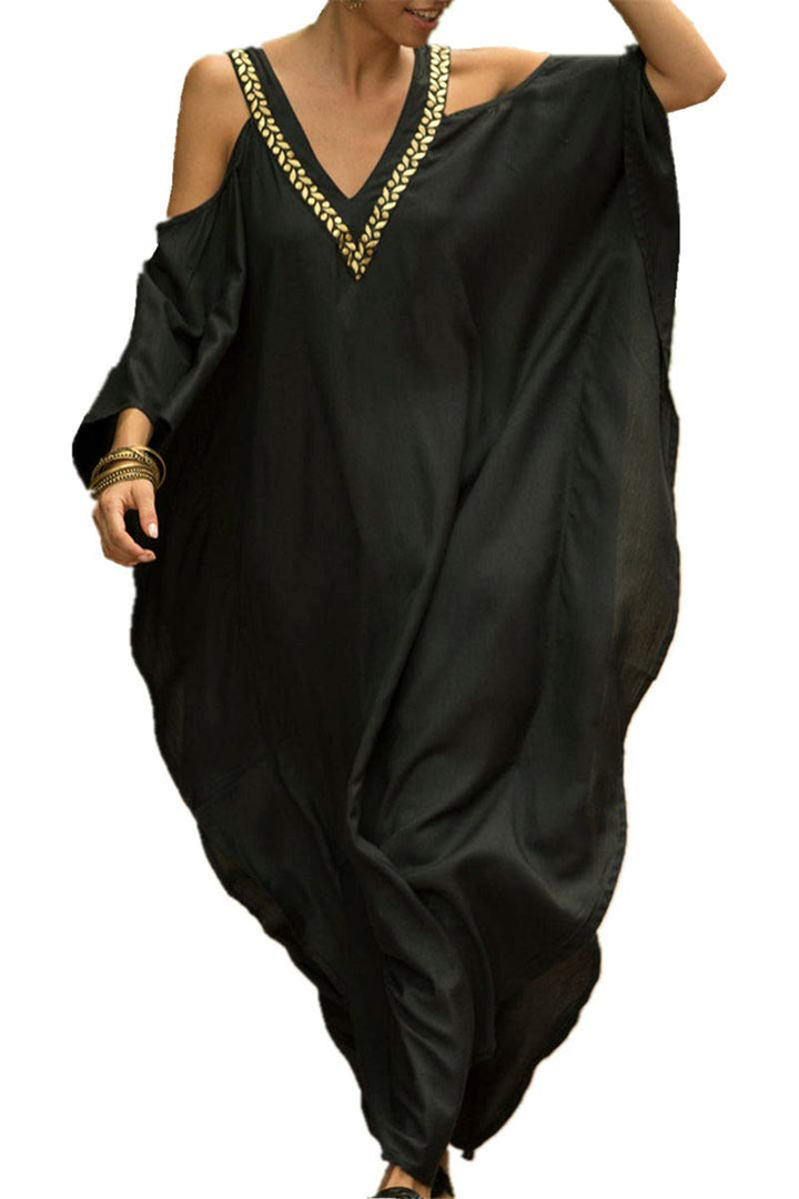 LikeJump Damen Chiffon Bohemien Kaftan Übergrösse Strandkleider Lang Kleid Kimono Badeanzug Cover Up