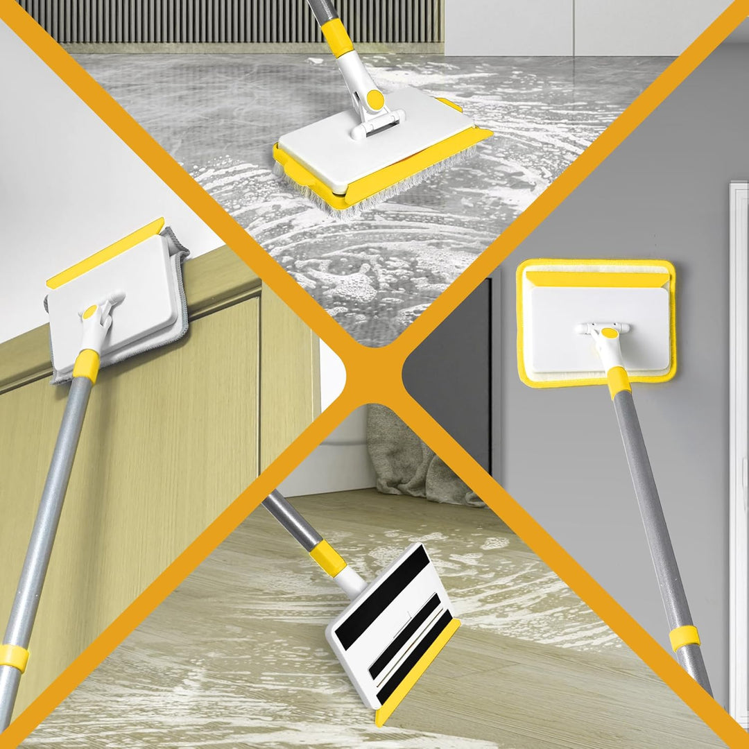 JEHONN Wischmopp Fliesenreiniger Gerät mit Langem Griff 142 cm, Wand und Fussleisten Reiniger, 4-in-