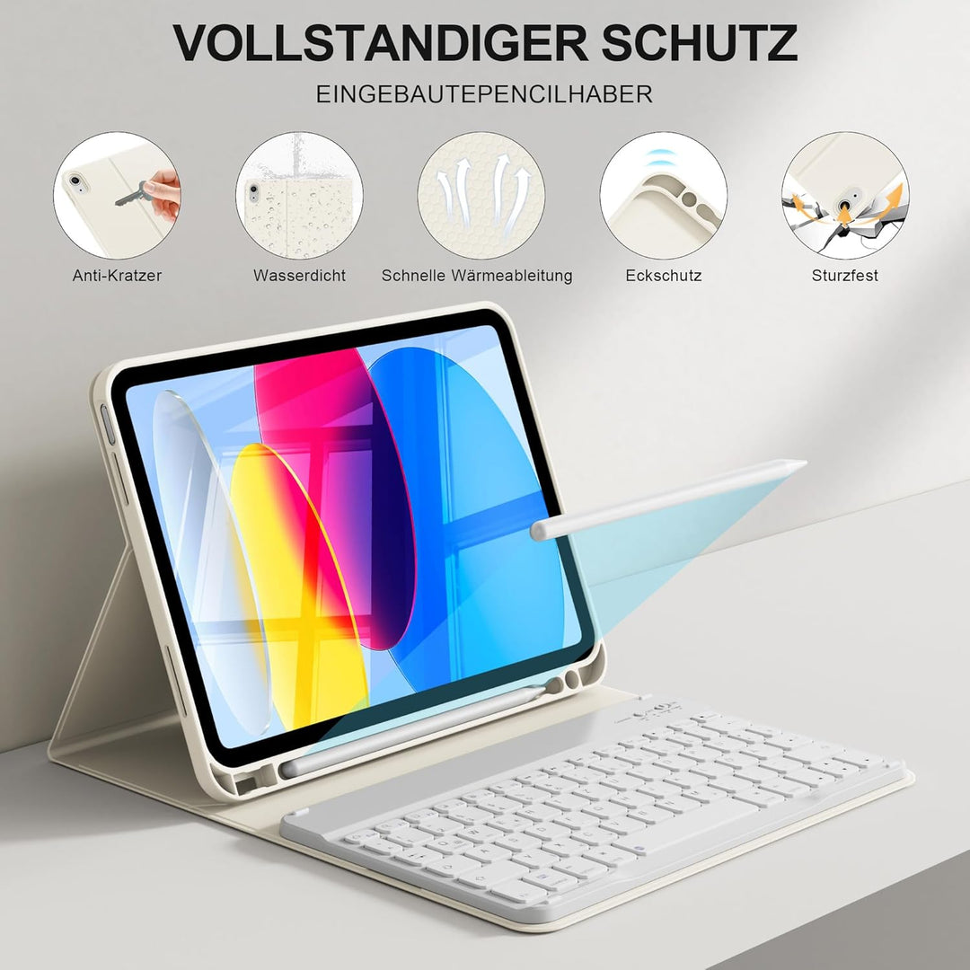 Hülle mit Tastatur für iPad A16 11. Generation 2025, für iPad 10. Generation 2022 10,9 Zoll, Bluetoo