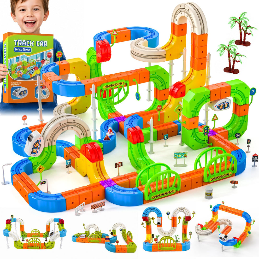 145 PCS Eisenbahn Elektrisch Cube Track, 3D Schwerkrafttrotzendes Zug Set, DIY Zugstrecken Spielzeug