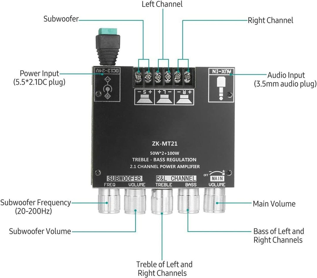 Bluetooth Verstärkerplatine, 2 X 50 W + 100 W ZK MT21 High Power Sound Stereo DC12 24 V Digital Leis