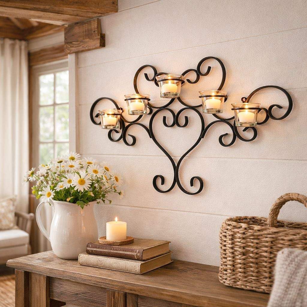 DanDiBo Wandteelichthalter Metall Schwarz Teelichthalter Wand Wandkerzenhalter 63 cm Palace Kerzenha