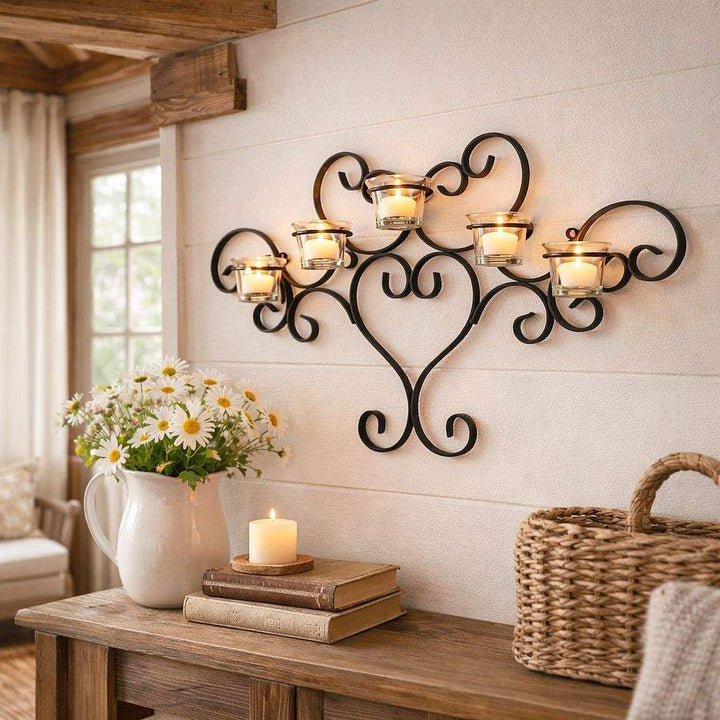 DanDiBo Wandteelichthalter Metall Schwarz Teelichthalter Wand Wandkerzenhalter 63 cm Palace Kerzenha