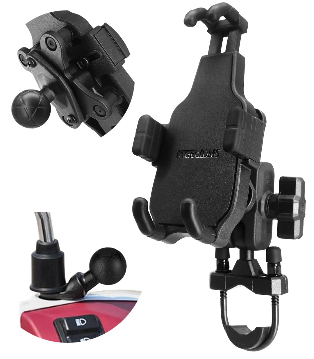 AGEofDMS Motorrad Handyhalterung mit Vibrationsdämpfer, Handyhalter für Roller, Fahrrad, One-Touch A