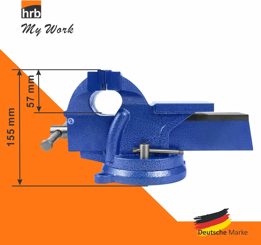 Robuster HRB Schraubstock 125 mm Backenbreite für Werkbank 360° drehbar (Spannweite 120 mm, Gewicht