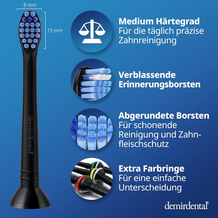 8er demirdental Ersatzbürsten passend für Philips Sonicare, Mini Aufsätze & Aufsteckbürsten, Medium