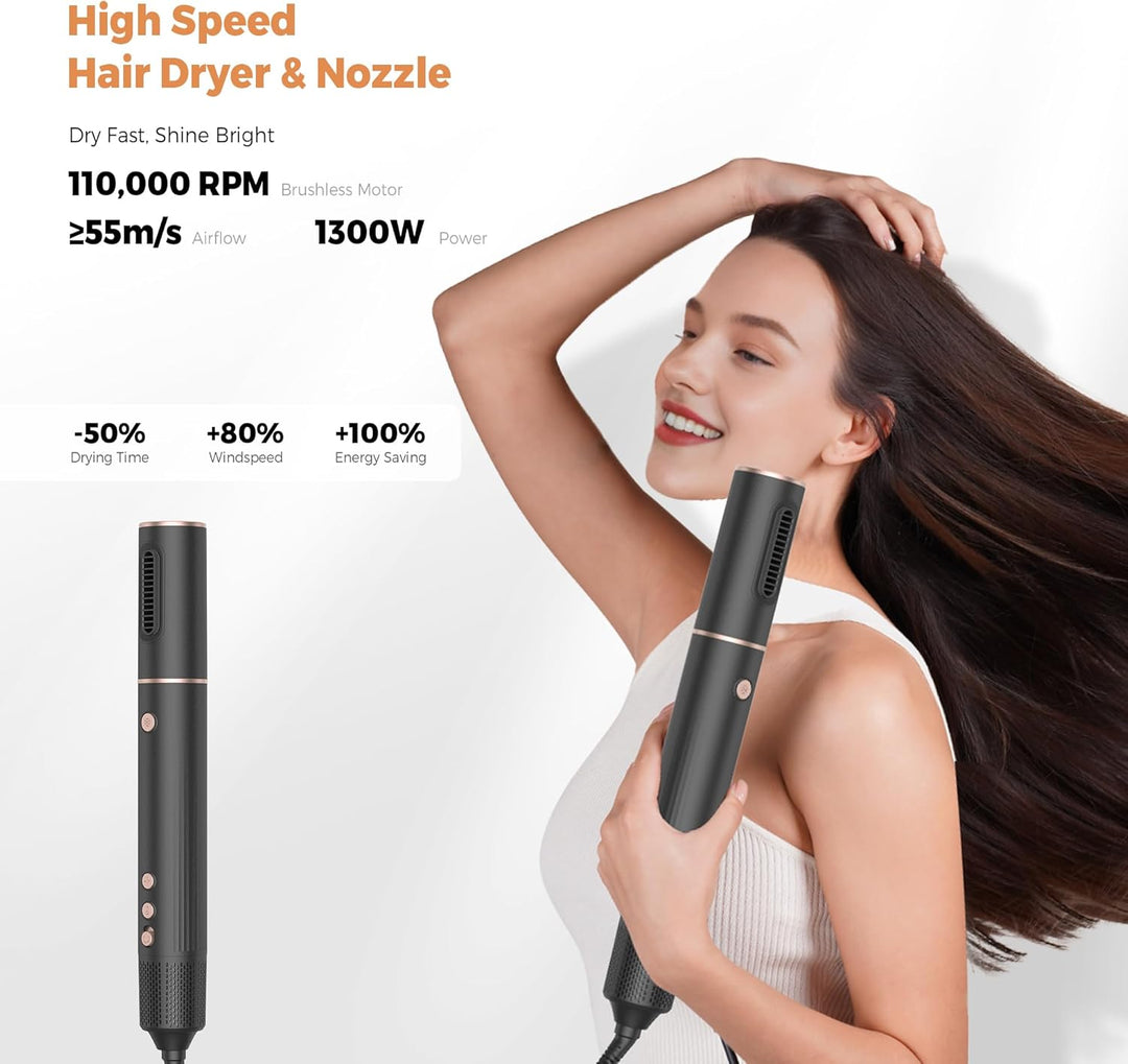 OKWRAP Hair Styler Set Haarstyler 110000U/Min Hairstyler 5 in 1, Multistyler 1300W mit Föhn Rundbürs