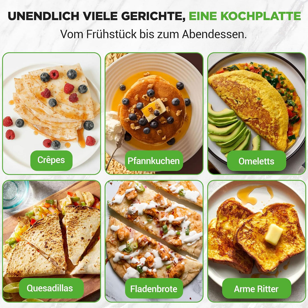 NutriChef Crepes Maker 30 cm mit Abnehmbarer Wendeplatte - Antihaft Oberfläche, LED Anzeige und Temp