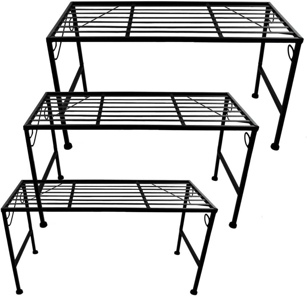 PrimoLiving XL Metall Blumentreppe 3-teilig schwarz - Klappbare 3-stufige Blumenbank Metall-Bank Blu