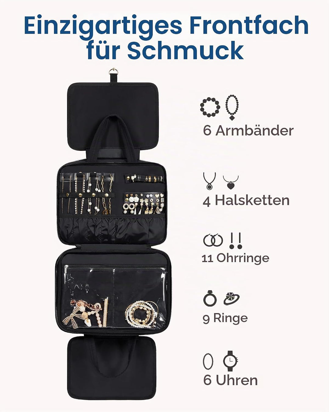 BAGSMART Kulturbeutel zum Aufhängen, Kulturtasche für Damen, Kosmetiktasche Gross, Toilettentasche D
