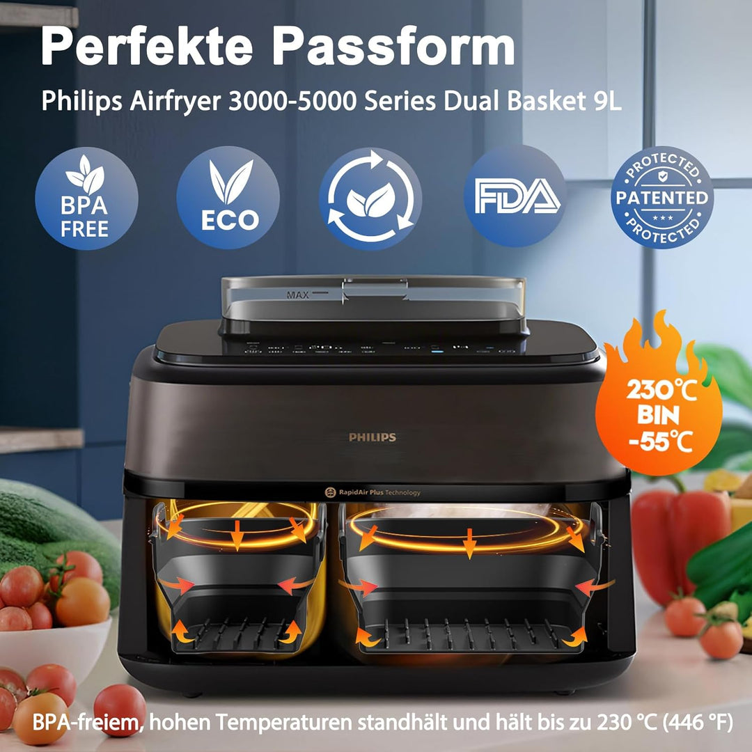 Heissluftfritteuse Zubehör für Philips Airfryer 3000-5000 serie 9L, Faltbar Silikonform Heissluftfri