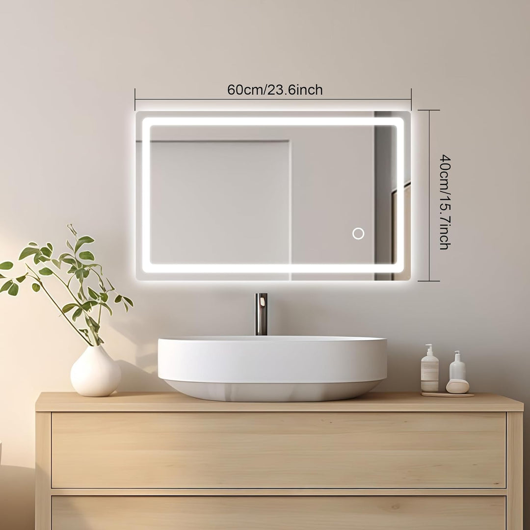 Badspiegel mit Beleuchtung, 40x60cm LED Badezimmerspiegel mit Stecker, Spiegel mit Licht für das Bad