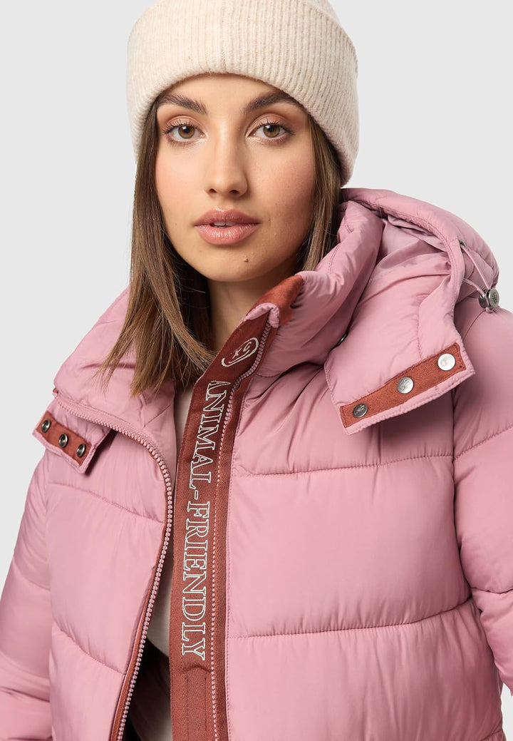 Navahoo Damen Kurze Winterjacke Steppjacke warm mit Abnehmbarer Kapuze aus recycelten Materialien Wa