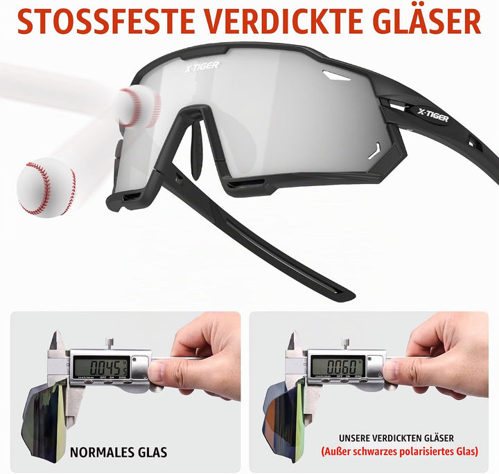 X-TIGER Fahrradbrille Polarisiert Sonnenbrille mit 5 wechselgläser TR90 Rahmen für Herren Damen Spor