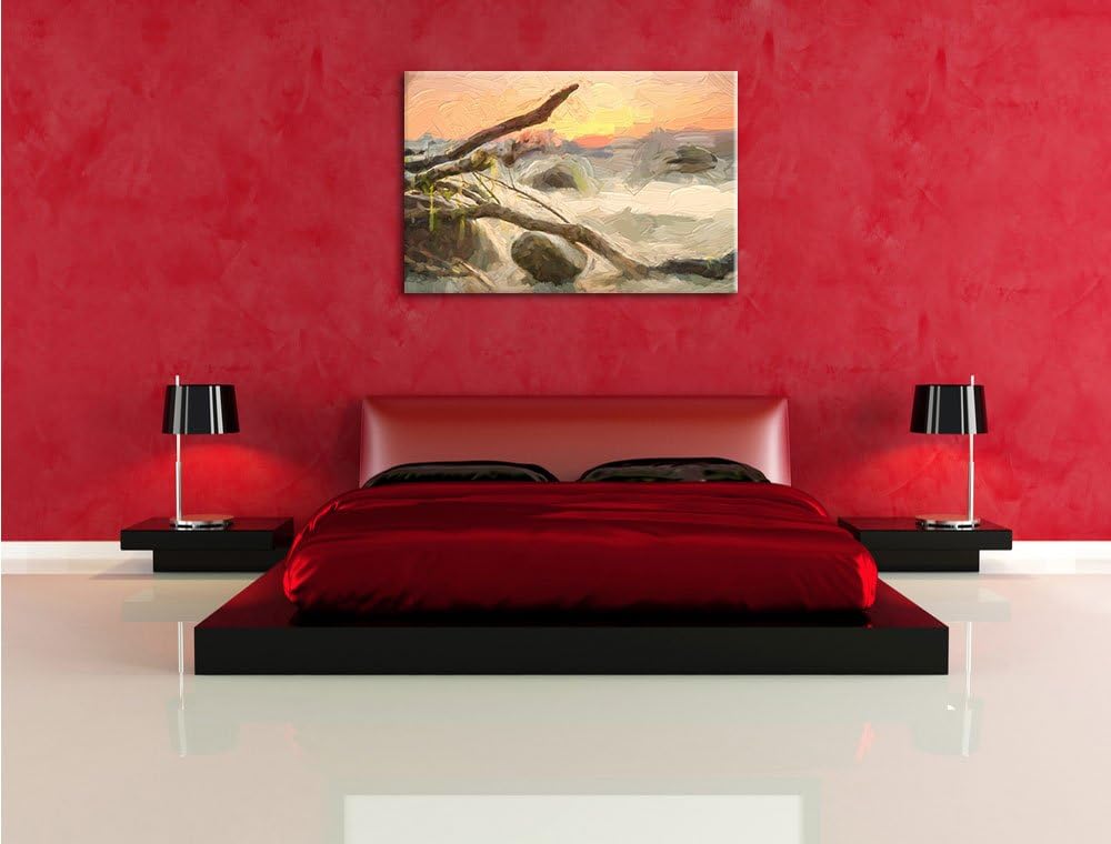 Pixxprint Ruhige See im Nebel als Leinwandbild/Grösse: 100x70 cm/Wandbild/Kunstdruck/fertig bespannt