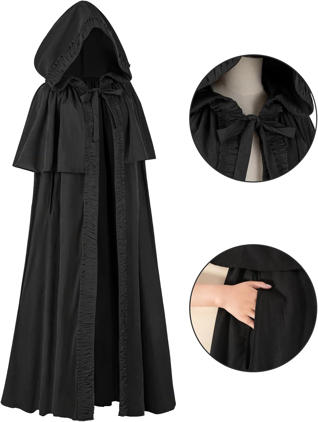 Mittelalter Umhang Damen mit Kapuze – Halloween Cape Vampir Kostüm Hexe Frauen Umhang Schwarz Vampir