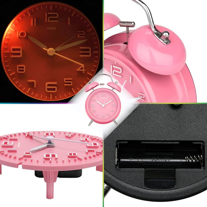 Eachui Doppelglockenwecker,Nachtlicht,Lauter Alarm,Retro,Batteriebetrieben | Wecker Analog mit gross