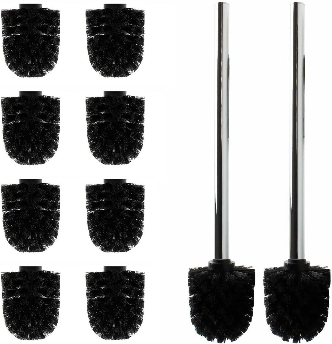 10 x Ersatz Bürstenkopf schwarz Ø 8 cm inkl. 2 x Edelstahl Griff 41,5 cm/Austausch Toilettenbürste/K