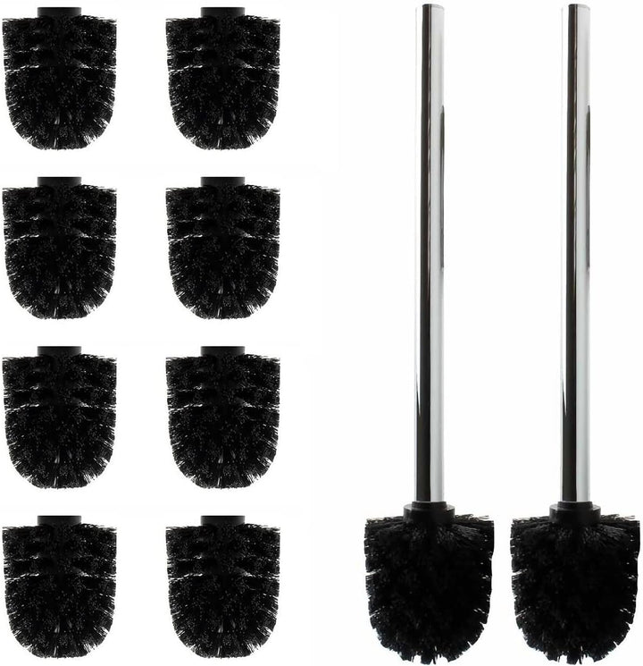 10 x Ersatz Bürstenkopf schwarz Ø 8 cm inkl. 2 x Edelstahl Griff 41,5 cm/Austausch Toilettenbürste/K