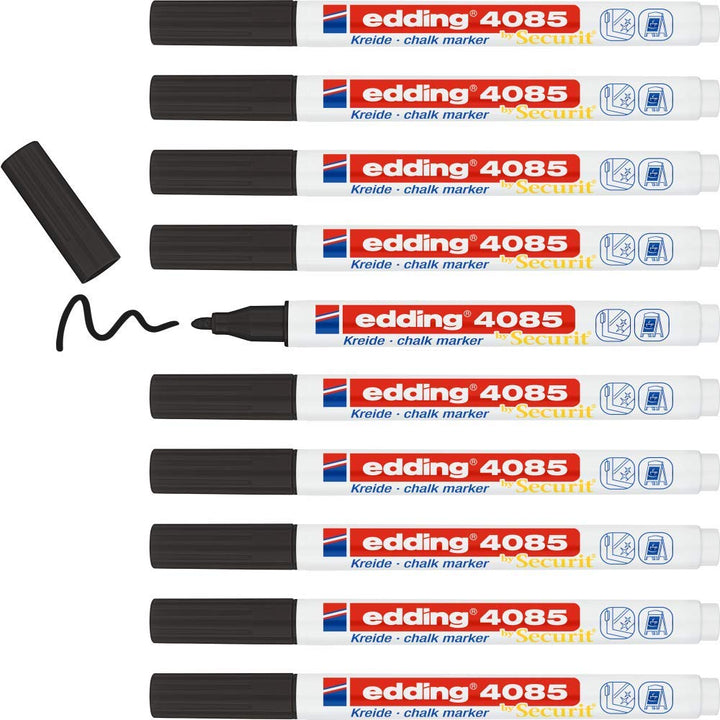 edding 4085 Kreidemarker - schwarz - 10 Kreidestifte - Rundspitze 1-2 mm - dünner Kreidestift für Ta