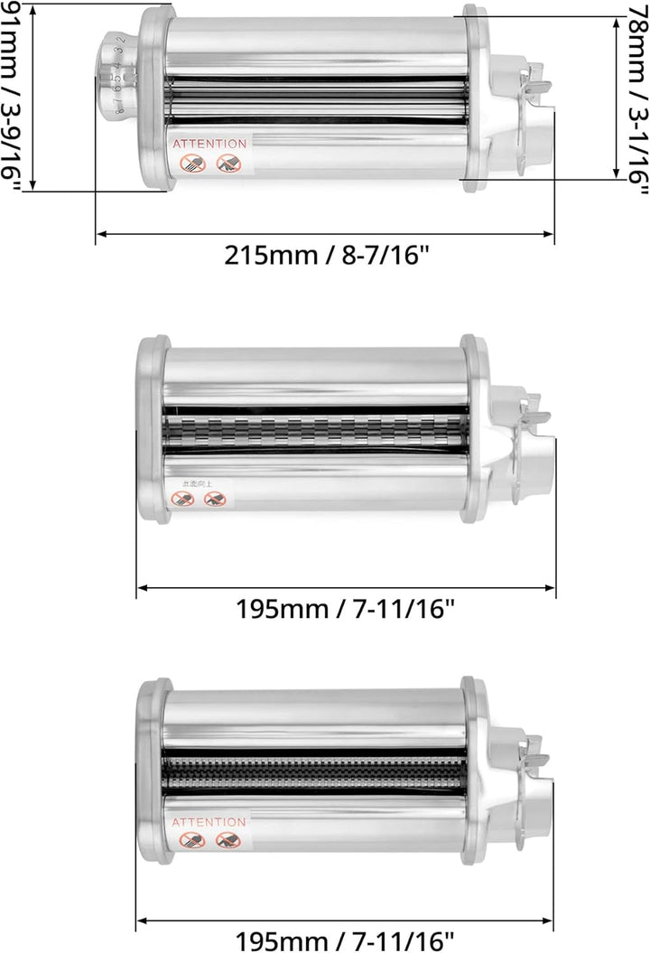 QWORK® 3er Set Nudelblattroller Spaghettischneider Fettuccineschneider, Nudelaufsatz aus SUS304 Edel